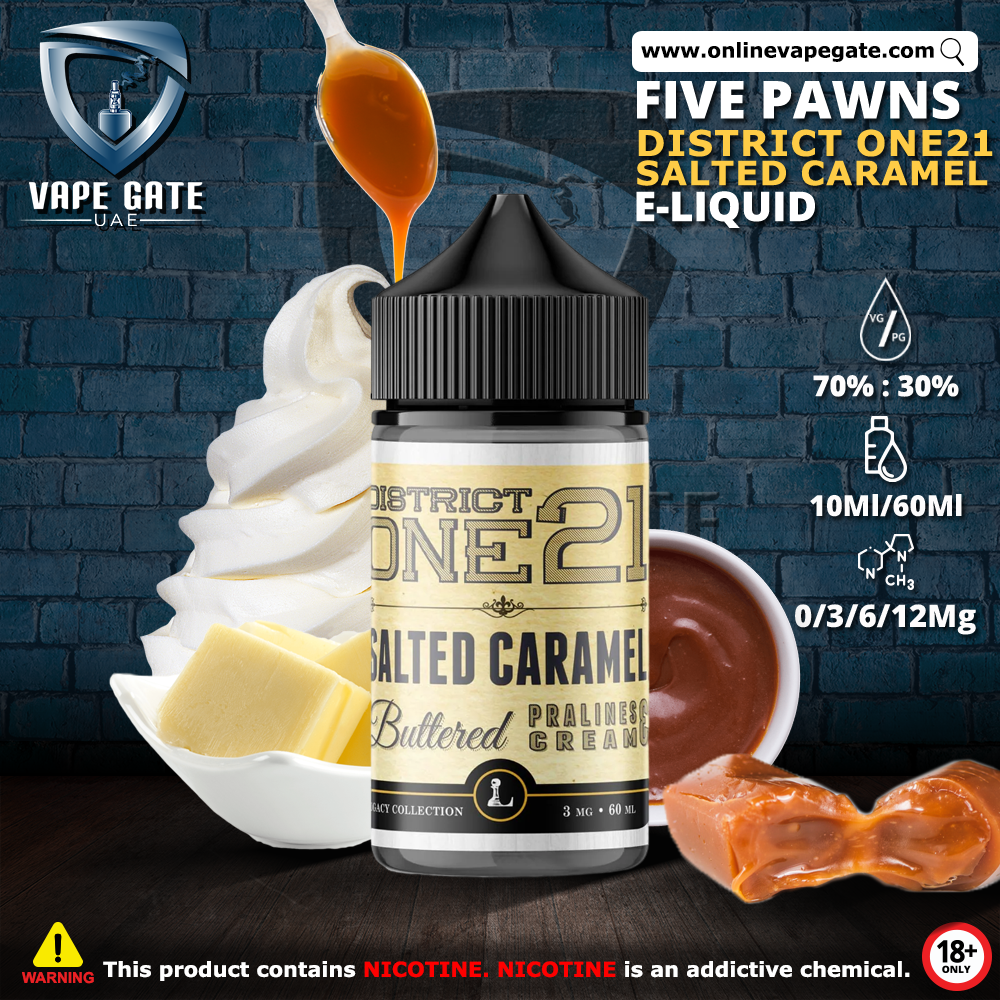 Salted Caramel Vape Juice District One21 Salted Caramel - 60ml E liquid by  Five Pawns California | Abu Dhabi & Dubai Deli Dessert - Salted Caramel  Popcorn - Malaysia Vape Juice & E Liquid