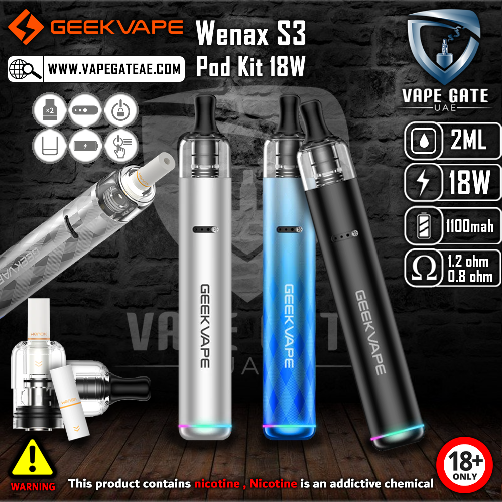 GEEKVAPE Wenax S3 Pod Kit 18W 1100mAh | Same Day Delivery Abu Dhabi & Dubai GEEKVAPE Wenax S3 Pod Kit 18W 1100mAh | Same Day Delivery Abu Dhabi & Dubai