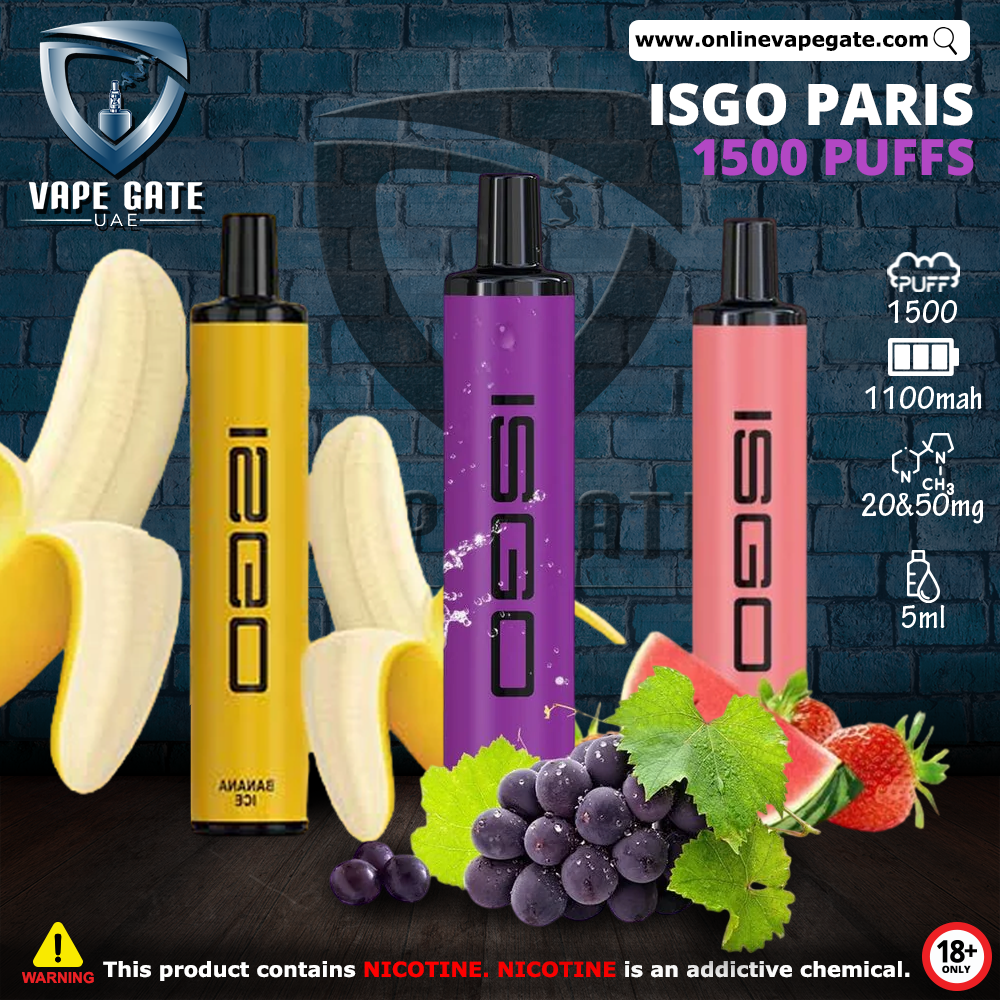 ISGO PARIS 1500 PUFFS DISPOSABLE POD SYSTEM (50mg) Dubai & Abu Dhabi | Vape Gate UAE ISGO PARIS 1500 PUFFS DISPOSABLE POD SYSTEM (50mg) Dubai & Abu Dhabi | Vape Gate UAE