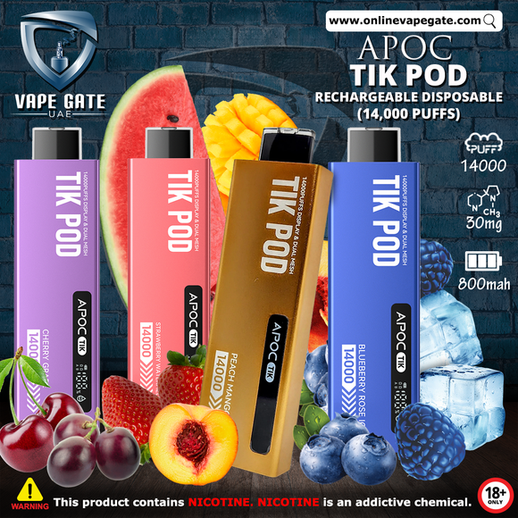 Apoc Tik Pod Rechargeable Disposable Vape (14,000 Puffs)  Vape Same Day Delivery Abu Dhabi