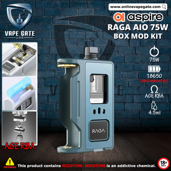 Aspire Raga AIO 75W Box Mod Kit  •	Same-day vape delivery in Dubai 2025
