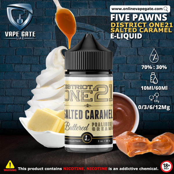 District One21 Salted Caramel - 60ml E liquid by Five Pawns California |  Abu Dhabi & Dubai | Vape Gate UAE