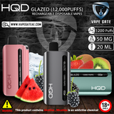 HQD GLAZED RECHARGEABLE DISPOSABLE VAPES (12,000PUFFS) vape delivery dubai