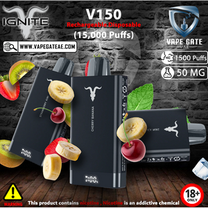 IGNITE - V150 Rechargeable Disposable Vape (15,000 Puffs) | Same Day Delivery Abu Dhabi & Dubai IGNITE - V150 Rechargeable Disposable Vape (15,000 Puffs) | Same Day Delivery Abu Dhabi & Dubai
