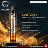 Lost Vape Mana Stick Disposable Device (50mg - 2500 Puffs) Fast Vape Delivery Dubai 