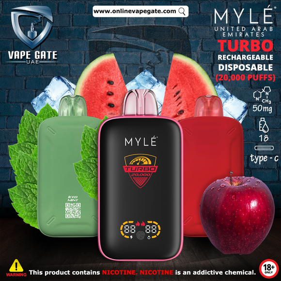 Myle Turbo Rechargeable Disposable Vape (20,000 Puffs)  vape online offer ruwais Ajman KSA