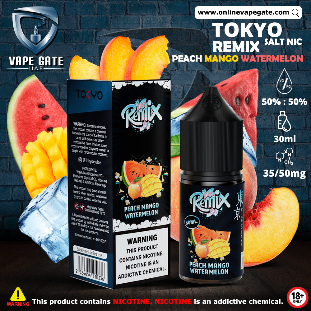peach mango watermelon vape juice Tokyo Remix Saltnic 30ml | Same Day Delivery Abu Dhabi & Dubai Select flavor ::Cool Mint Vape Depot USA Expands smoke