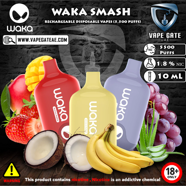 WAKA SMASH RECHARGEABLE DISPOSABLE VAPES (5,500 PUFFS) DUBAI | VAPE WAKA SMASH RECHARGEABLE DISPOSABLE VAPES (5,500 PUFFS) DUBAI | VAPE