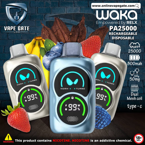 Waka PA25000 disposable vape product image, Waka 25000 device close-up - Waka PA25000 Rechargeable Disposable Vapes (25,000 Puffs) | Best ...