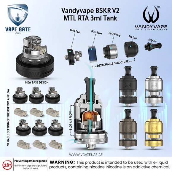 Vandyvape BSKR V2 MTL RTA 3ml Tank | Dubai & Abu Dhabi UAE | Vape Riyadh Vandyvape BSKR V2 MTL RTA 3ml Tank | Dubai & Abu Dhabi UAE | Vape Riyadh