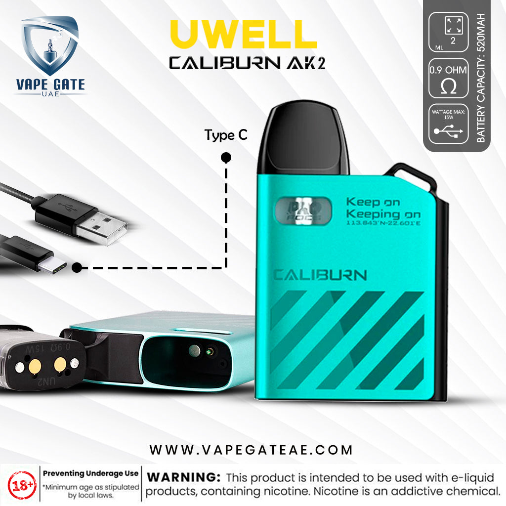 Uwell Caliburn AK2 Pod System Kit 520mAh Dubai, Abu Dhabi - Vape Gate UAE Uwell Caliburn AK2 Pod System Kit 520mAh Dubai, Abu Dhabi - Vape Gate UAE