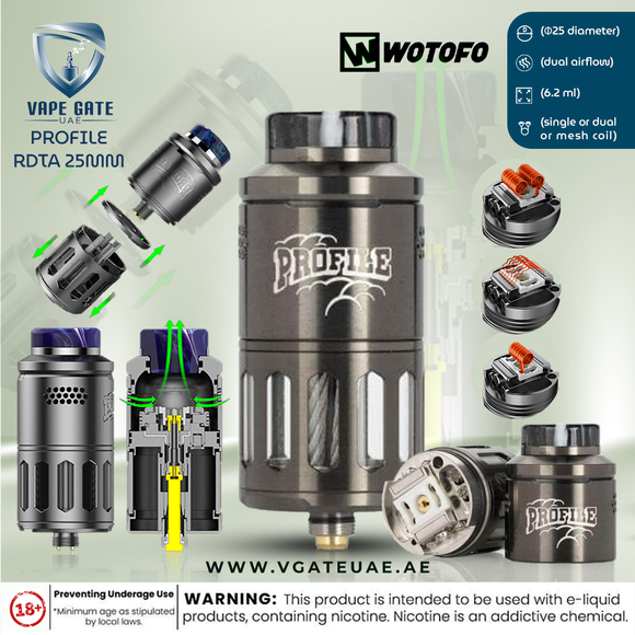 Wotofo Profile RDTA 25mm | Dubai & Abu Dhabi UAE | Vape Riyadh Wotofo Profile RDTA 25mm | Dubai & Abu Dhabi UAE | Vape Riyadh