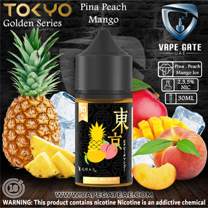 Tokyo Golden Series Pina Peach Mango Saltnic 30ml | Sharjah & Abu Dhabi UAE | Vape Riyadh KSA Tokyo Golden Series Pina Peach Mango Saltnic 30ml | Sharjah & Abu Dhabi UAE | Vape Riyadh KSA